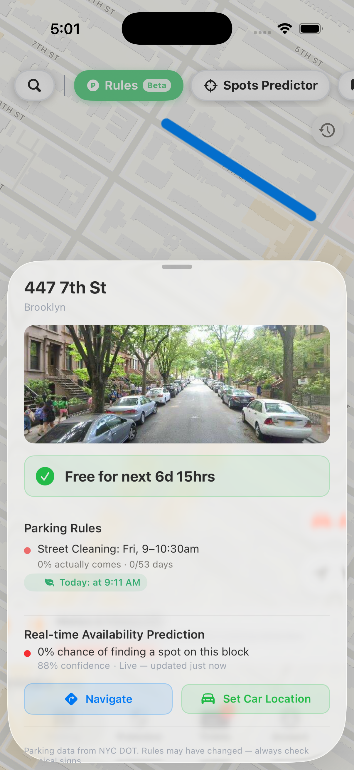 FineHero app showing NYC parking rules